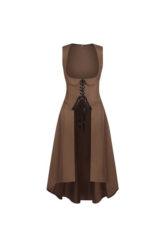 Gothic Dresses for Women Hollween Gothic Medieval Victorian Short Sleeved Dress Renaissance Witch Role Play Elegant Cocktail Dress Coffee L