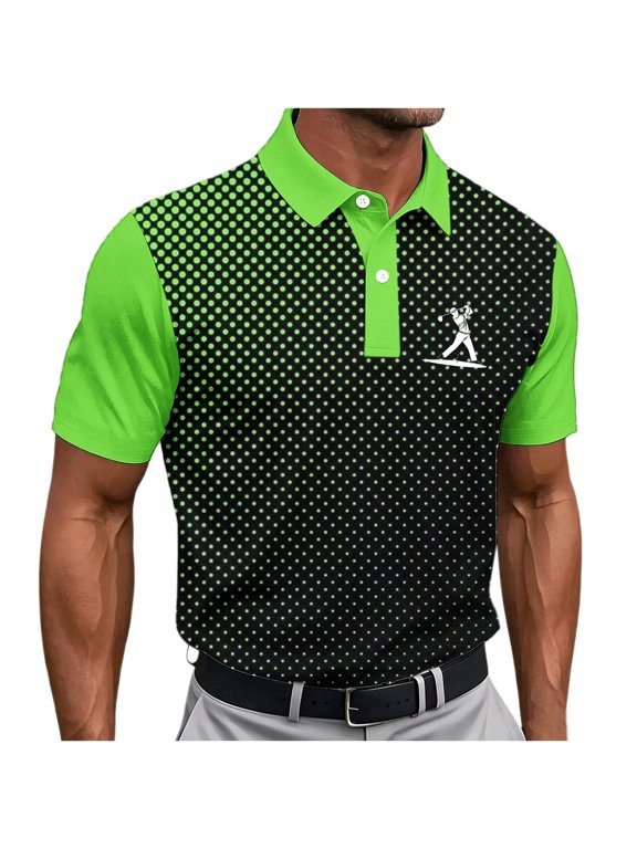 Gradient Shirt for Men Big and Tall Short Sleeve Button Front Pullover Sports Jersey Collar Color Block Shirt for Outdoor