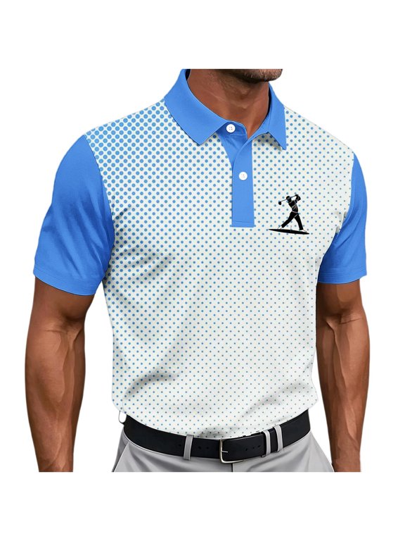 Gradient Shirt for Men Big and Tall Short Sleeve Button Front Pullover Sports Jersey Collar Color Block Shirt for Outdoor