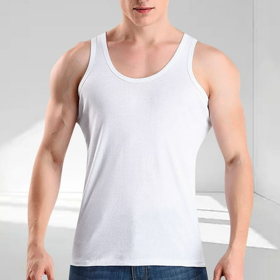 qelini Gym Workout Tank Top for Men Big and Tall Thin Strap Vest Top Crew Neck Sleeveless Vest Solid Color Cloths