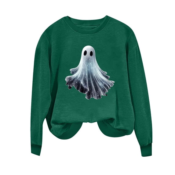 qelini Halloween Pullover Sweatshirt for Women Plus Size Pumpkin Print Vintage Graphic Tees Pullover Long Sleeve Crew Neck Fall Winter Tops