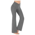 thumbnail image 1 of qelini High Waisted Yoga Pants for Women Back School Solid Color Baggy Cross Waist Peach Hip Lifting Fitness Running Workout Full Length Active Pants Flare Legs Lightweight Gray 2XL, 1 of 5
