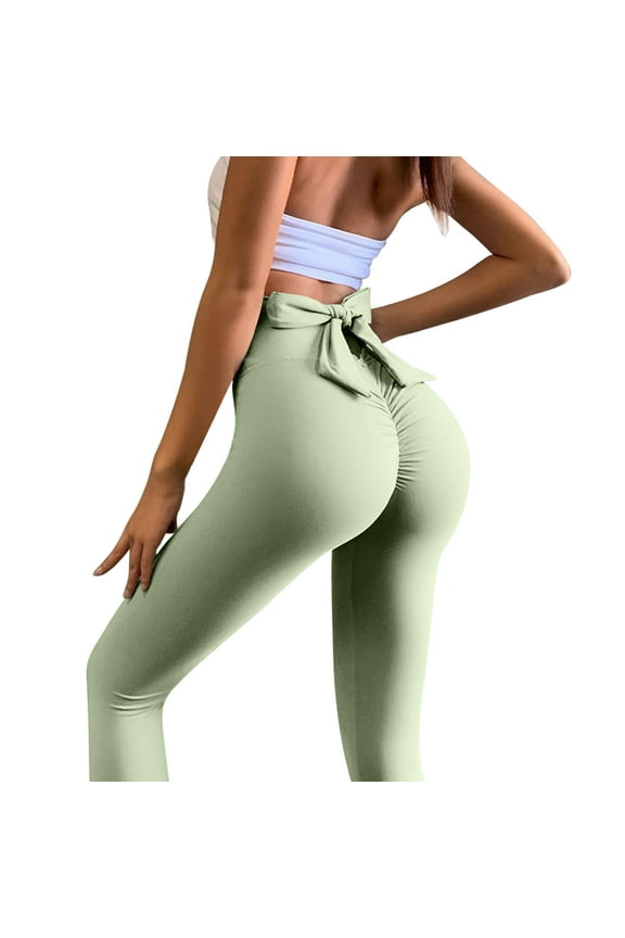 High Waisted Yoga Pants for Women Back School Solid Color Bow Peach Peach Hip Lifting Fitness Quick Drying Running Workout Full Length Active Pants Leggings Lightweight Green 2XL