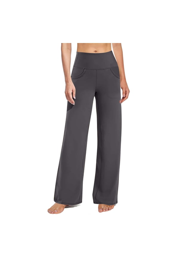 High Waisted Yoga Pants for Women with Pockets Back School Solid Color Stretch Running Workout Full Length Active Pants Leggings Lightweight and Gray M