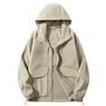 thumbnail image 1 of qelini Hooded Jacket for Men Long Sleeve Fleece Coats Solid Fleece Lined Zip up Jackets Lightweight Warm Winter Outerwear, 1 of 8