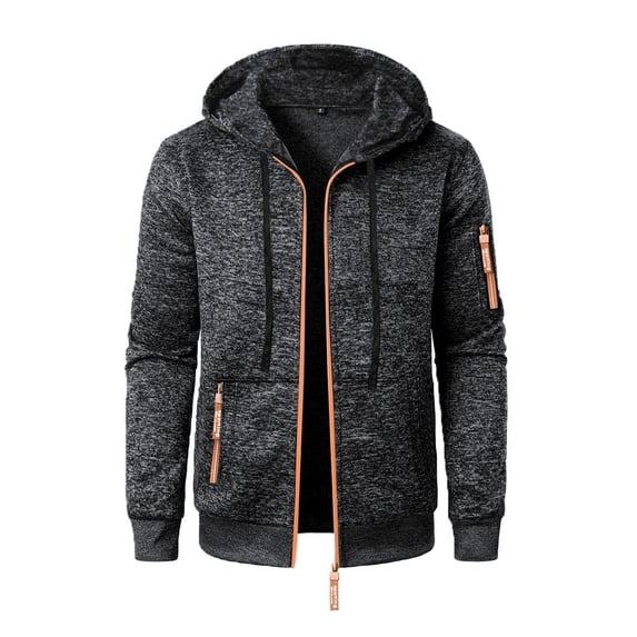qelini Hoodie for Men Long Sleeve Drawstring Coats Solid Hooded Zip up Jackets Casual Winter Outerwear with Pockets