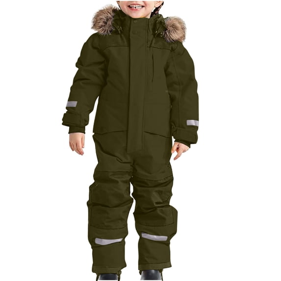qelini Kids Snowsuits for Boys Girls Ski Suits Warm Insulated Hooded Outdoor Overalls Winter Thermal Outfits