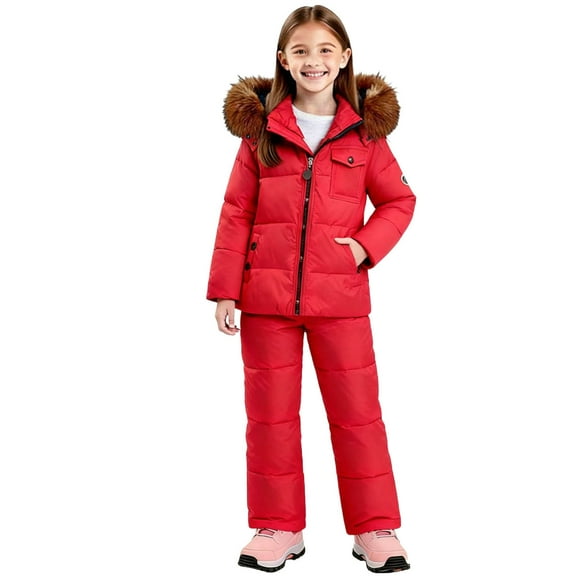 qelini Kids Snowsuits for Boys Girls Waterproof Ski Suits Warm Insulated Hooded Snowboard Overalls Winter Thermal Outfits