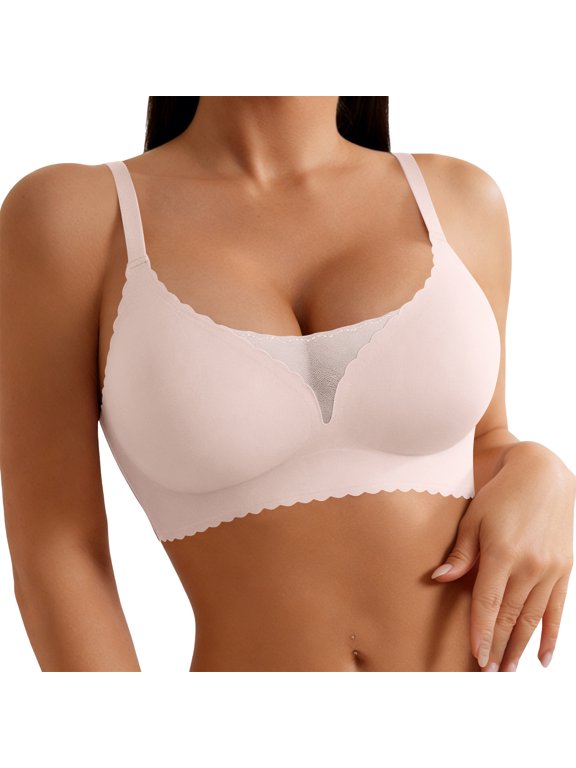 Lace Bras for Women Thin Strap Wireless Breathable Bralettes Side Support Seamless Everyday Tshirt Bra