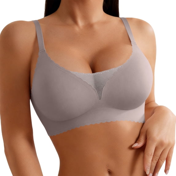qelini Lace Bras for Women Thin Strap Wireless Breathable Bralettes Side Support Seamless Everyday Tshirt Bra