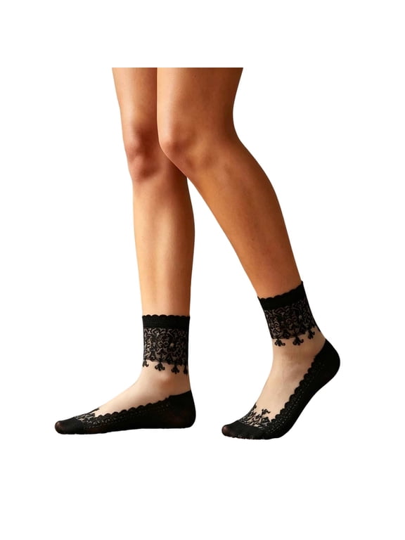 Lace Crew Socks for Women Plus Size Summer Socks Floral Socks Mid Calf Socks for Daily Wear