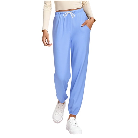 qelini Light Pajama Pants Women Elastic Waist Pants Solid Drawstring Loungewear Pants Winter PJs Bottoms with Pockets