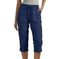 thumbnail image 1 of qelini Linen Cropped Pants for Women Plus size with Pocket Drawstring Elastic Waist Capri Pants Solid Color Workout Pants, 1 of 6