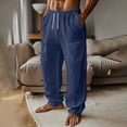 thumbnail image 1 of qelini Linen Pants Men Baggy Fit Elastic Drawstring Waist Loose Pockets Trousers Straight Leg Solid Color Long Pants, 1 of 9