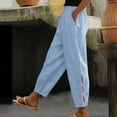 thumbnail image 1 of qelini Linen Pants Women Summer Casual Elastic Waist Lounge Solid Color Pants Loose Mid Rise Lightweight Pull on Straight Leg Hollow Pants with Pocket, 1 of 8