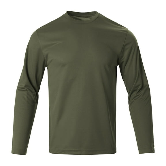 qelini Long Sleeve Shirts for Men Round Neck Plain Casual Lightweight T-Shirt Basic Pullover Solid Color Tee Tops Army Green L