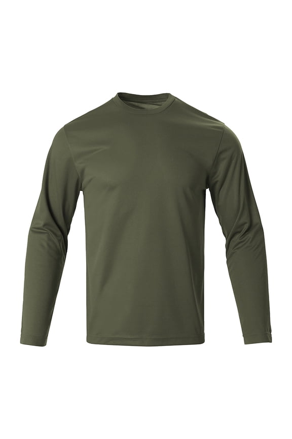 Long Sleeve Shirts for Men Round Neck Plain Casual Lightweight T-Shirt Basic Pullover Solid Color Tee Tops Army Green XXL