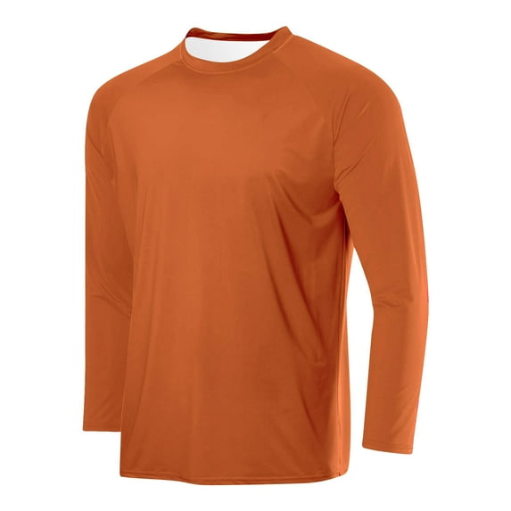 qelini Long Sleeve Shirts for Men Round Neck Plain Casual Lightweight Tops Basic Pullover Solid Color Tee Shirts Brown XL