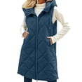 thumbnail image 1 of qelini Long Vest Coat for Women Plus Size Padded Sleeveless Hooded Tee Solid Color Stand Collar Puffer Jacket with Pockets, 1 of 9