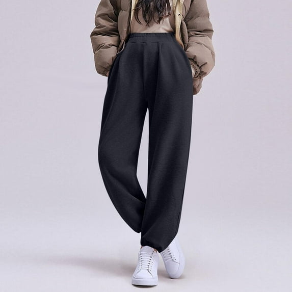 qelini Maternity Joggers with Pockets for Women High Waist Belly Support Pants Solid Color Full Length Trousers