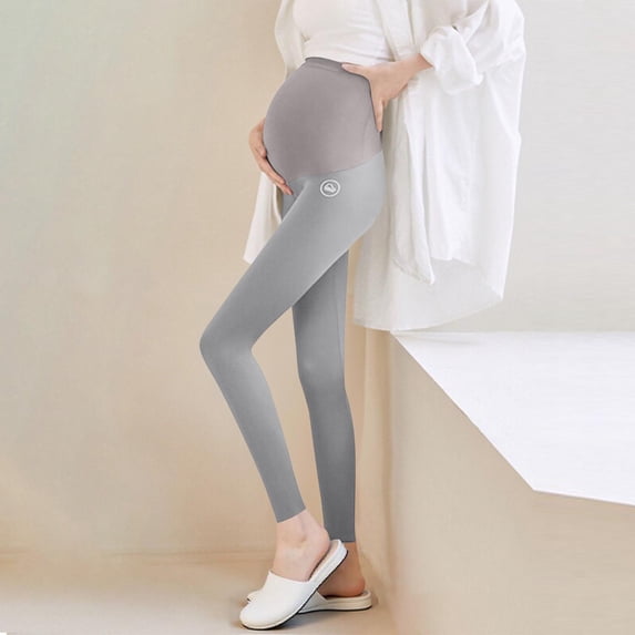 qelini Maternity Leggings for Women High Waist Belly Support Pants Adjustable Waist Solid Color Full Length Yoga Pants