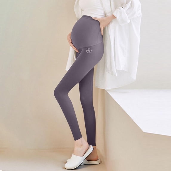 qelini Maternity Leggings for Women High Waist Belly Support Pants Adjustable Waist Solid Color Full Length Yoga Pants