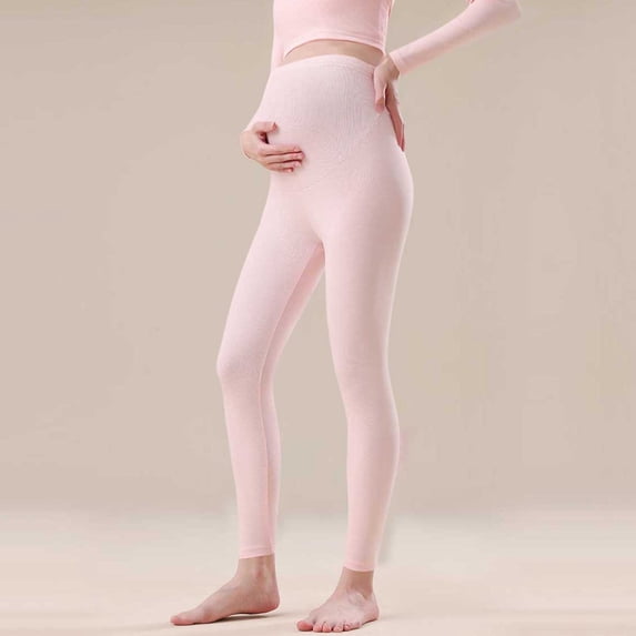 qelini Maternity Leggings for Women High Waist Solid Belly Support Pants Cotton Elastic Yoga Tights Adjustable Waist