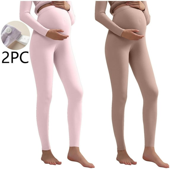 qelini Maternity Leggings for Women High Waist Solid Belly Support Pants Flock Elastic Full Length Yoga Pants