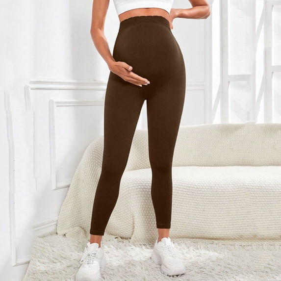 qelini Maternity Leggings for Women High Waist Solid Color Belly Support Pants Elastic Full Length Yoga Pants