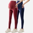 thumbnail image 1 of qelini Maternity Leggings for Women High Waist Solid Yoga Pants Pockets Breathable Elastic Full Length Pants 2 Pack, 1 of 6
