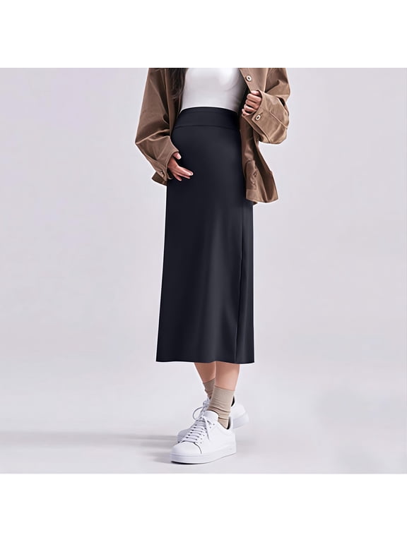 Maternity Maxi Skirt for Women Long Skirt Over Belly Thick A-line Skirt Solid Color Winter Skirt
