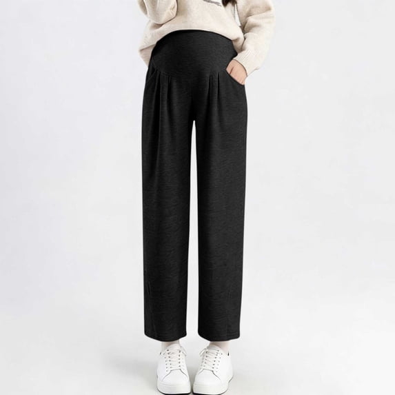 qelini Maternity Pants for Women Belly Support Pants Solid Color Stretchy Full Length Yoga Pants Casual Pants