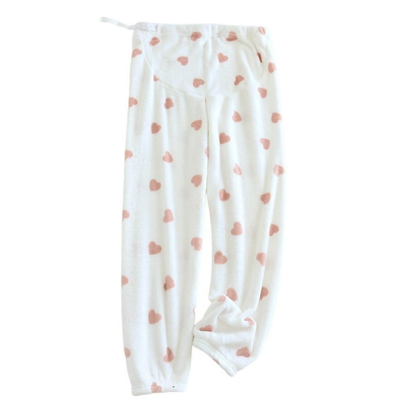 qelini Maternity Sleep Pants Elastic Waist Pants Cute Printed Wide Leg Loungewear Pants Soft Warm PJs Bottoms