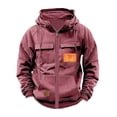 thumbnail image 1 of qelini Men Cargo Hoodie Jacket Long Sleeve Pullover Solid Drawstring Hooded Sweatshirts Casual Tops with Pockets, 1 of 6