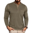 thumbnail image 1 of qelini Men Shirts Long Sleeve in Clothing Round Neck Button Casual Lightweight Tops Basic Pullover Solid Color Tee Shirts Army Green M, 1 of 7