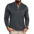 thumbnail image 1 of qelini Men Shirts Long Sleeve in Clothing Round Neck Button Casual Lightweight Tops Basic Pullover Solid Color Tee Shirts Dark Gray M, 1 of 7