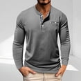thumbnail image 1 of qelini Men Shirts Long Sleeve in Clothing Round Neck Button Casual Lightweight Tops Basic Pullover Solid Color Tee Shirts Dark Gray XXL, 1 of 7