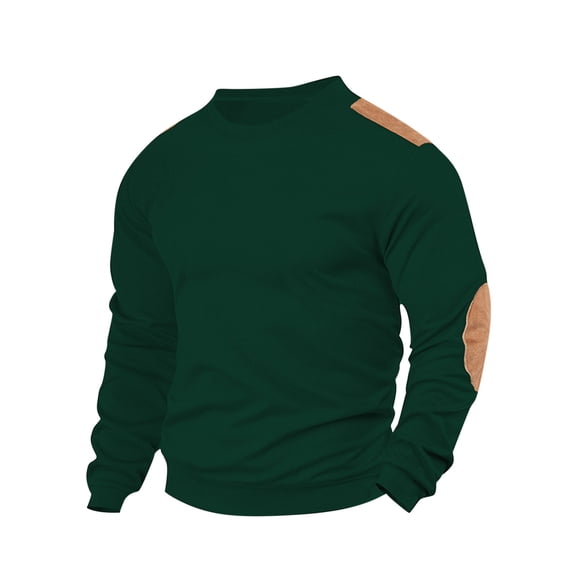 qelini Men Shirts Long Sleeve in Clothing Round Neck Plain Casual Lightweight Tops Basic Pullover Solid Color Tee Shirts Green S