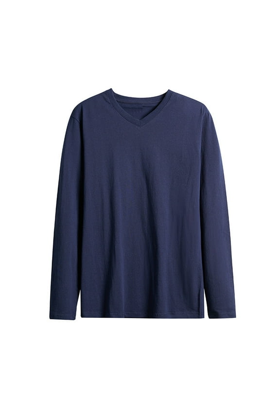 Men Shirts Long Sleeve in Clothing Round Neck Plain Casual Lightweight Tops Basic Pullover Solid Color Tee Shirts Navy XXXL
