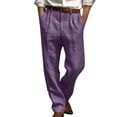 thumbnail image 1 of qelini Men's Casual Pants Pleated Front Pocket Father's Day Loose Straight Leg Solid Color Waist-Relaxer Lightweight Business Formal Pants S-3XL No Belt, 1 of 6