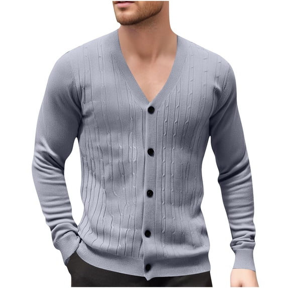qelini Mens Cardigan Sweater Long Sleeve V Neck Knitted Coats Solid Button Down Jackets Casual Fall Outerwear