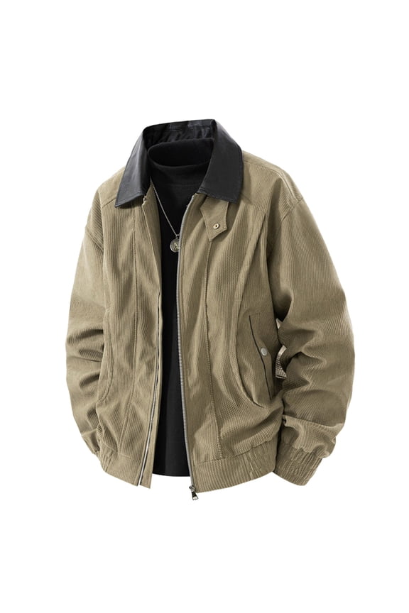 Mens Cargo Jackets with Pockets Long Sleeve Collared Coats Solid Zip up Jackets Dressy Winter Outerwear