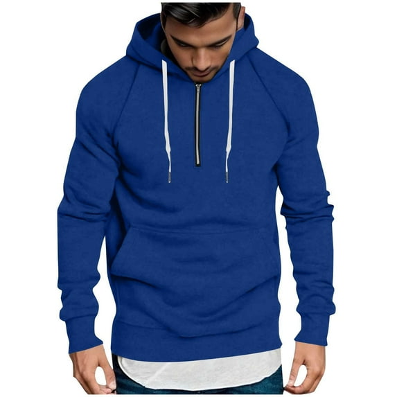 qelini Mens Hoodies with Zipper Long Sleeve Sweatshirts Solid Drawstring Hooded Jackets Workout Tops with Pockets