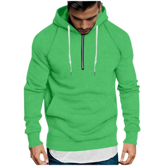 qelini Mens Hoodies with Zipper Long Sleeve Sweatshirts Solid Drawstring Hooded Jackets Workout Tops with Pockets
