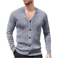 thumbnail image 1 of qelini Mens Knitted Cardigan Long Sleeve V Neck Knitted Coats Solid Button Down Jackets Trendy Fall Outerwear, 1 of 7