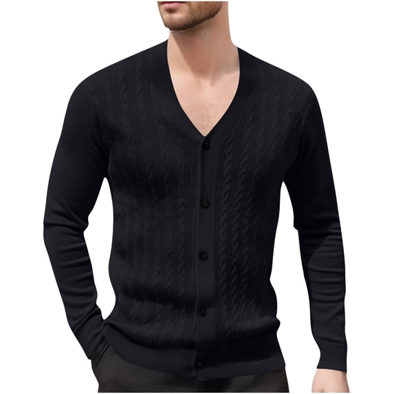 qelini Mens Knitted Cardigan Long Sleeve V Neck Knitted Coats Solid Button Down Jackets Trendy Fall Outerwear