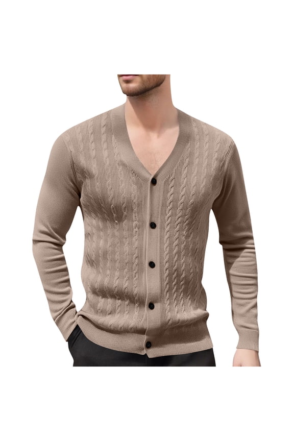 Mens Knitted Cardigan Long Sleeve V Neck Knitted Coats Solid Button Down Jackets Trendy Fall Outerwear