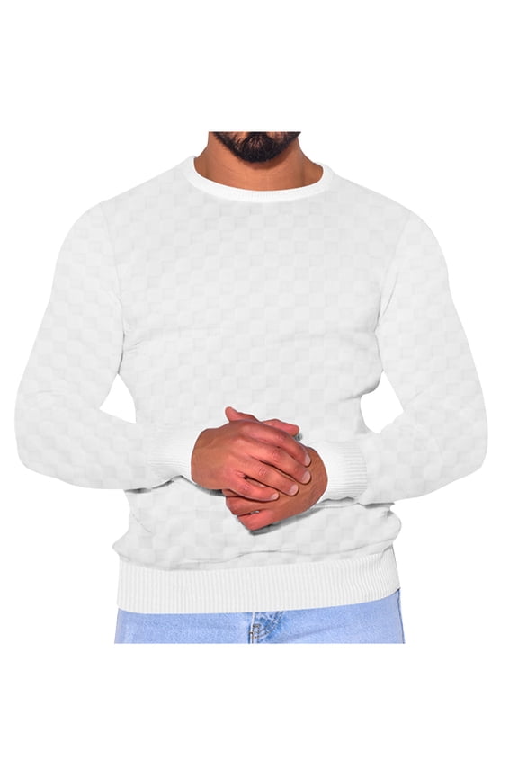 Mens Shirts Long Sleeve T-shirts Back School Plus Size Crew Neck Checkerboard Sweater Casual Slim Fit Basic Pull-over Blouse Fashion Lightweight and White XL