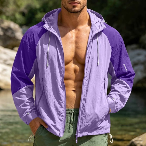 qelini Mens Sun Protection Hoodie Big and Tall UPF 50+ Long Sleeve Full Zip Up Tops Solid Color Fishing Wear