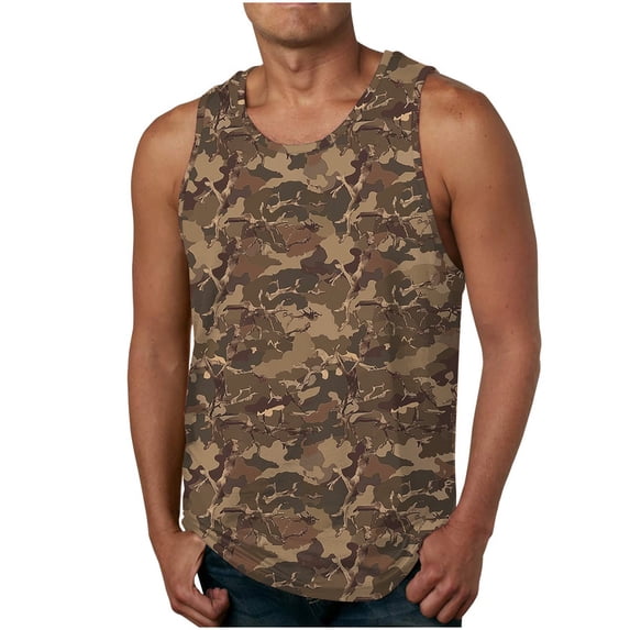 qelini Mens Tank Tops Big and Tall Long Vest Top Crewneck Sleeveless Shirt Vest Camo Print Cloths
